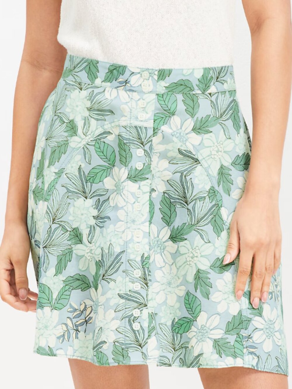 Loft - Gardenia Linen Blend Button Mini Skirt